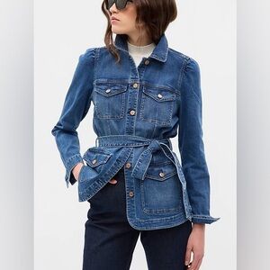 GAP • NWOT Puff Sleeve Belted Denim Jacket XS